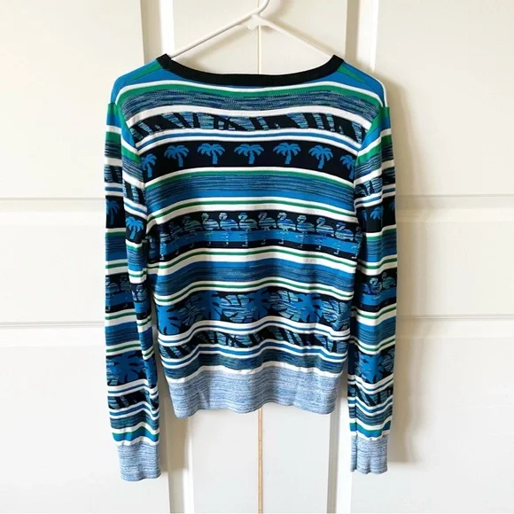 Desigual Tropical Border Flamingo Floridian Blue Black Knit Sweater Size Medium